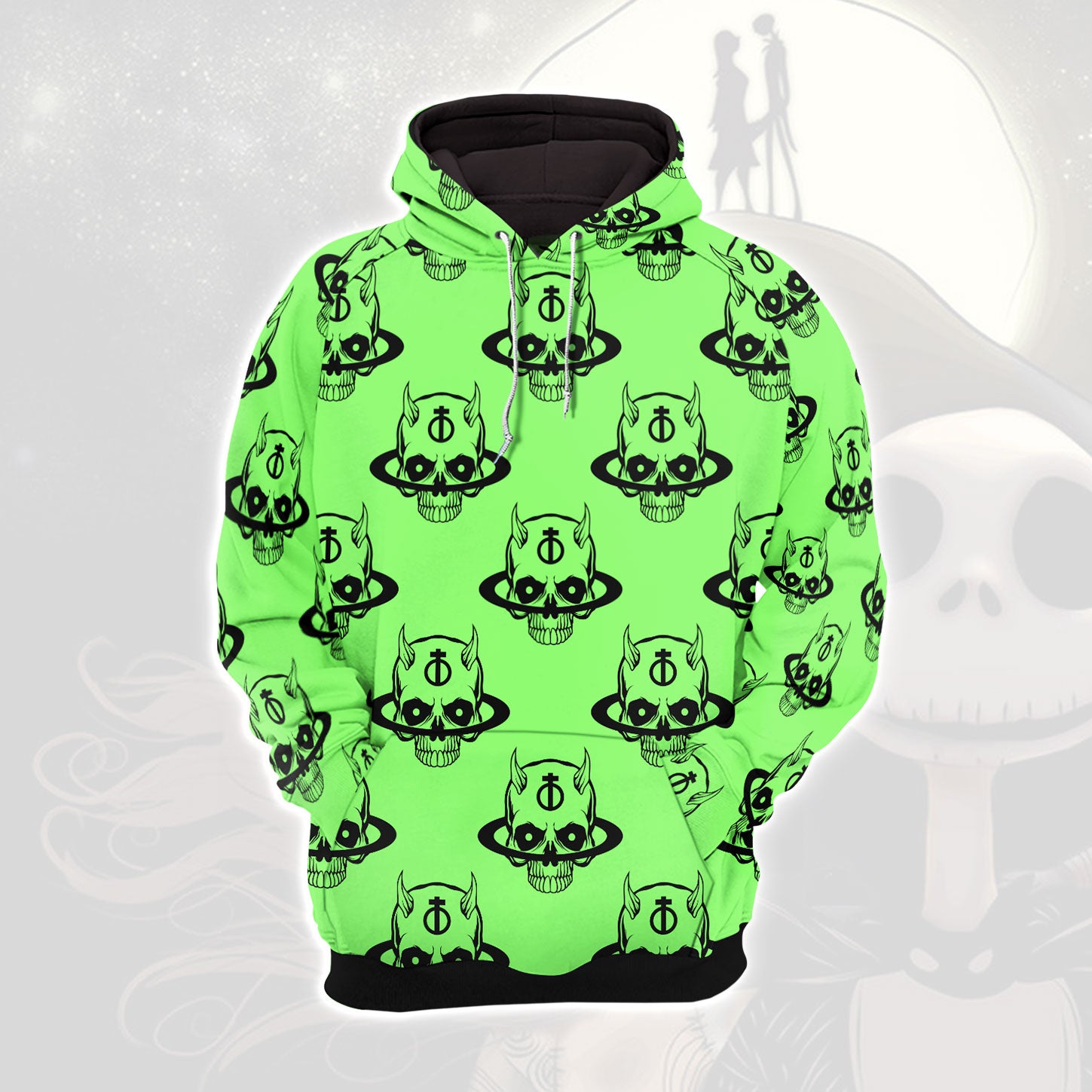 Green Baby Skull Pattern Combo Hoodie and Leggings - Dark and edgy matching set with skull designs for a unique and stylish look
