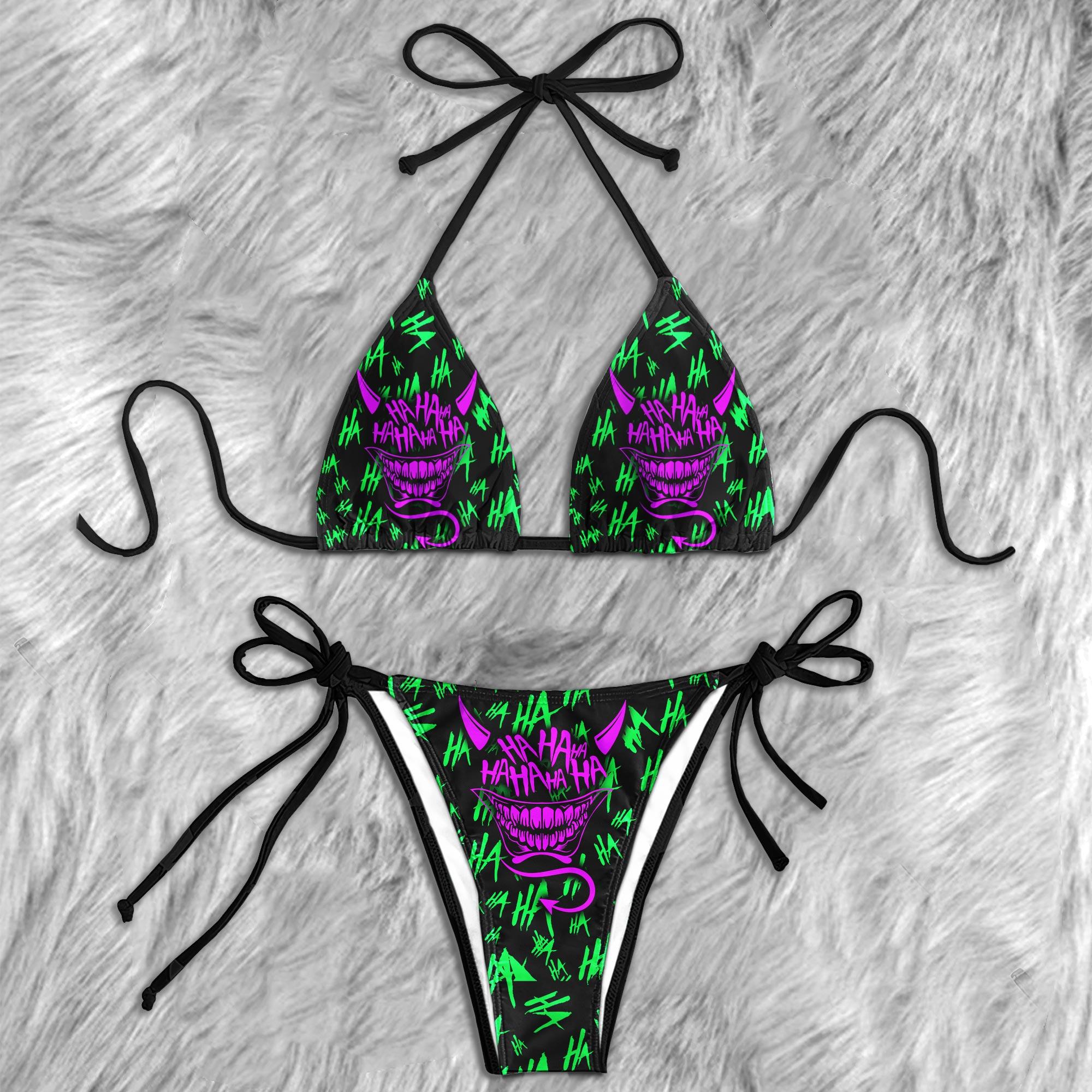 Funny Devil Emo Skull Micro Triangle Bikini Swimsuit - Wonder Skull