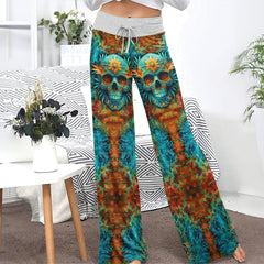 Abstract Skull Leaf Artwork Women's High-waisted Wide Leg Pants