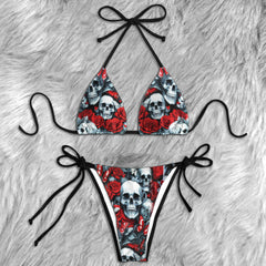 Skull Butterfly Rose Pattern Micro Triangle Bikini Swimsuit