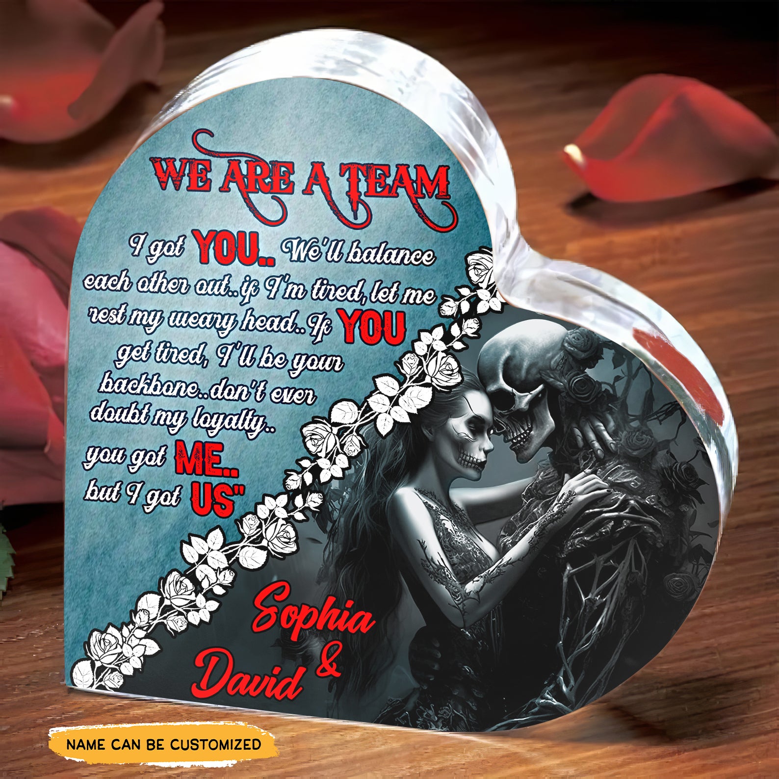 Better Than Rose - Customized Skull Couple Crystal Heart Anniversary Gifts