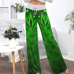 Green Leaf Skull Women's High-waisted Wide Leg Pants