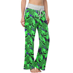 Green Nightmare Paint Women's High-waisted Wide Leg Pants | Wonder Skull