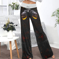 Flaming Skull Smile Women's High-waisted Wide Leg Pants