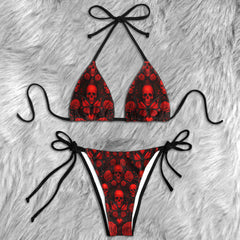 Gothic Red Rose Skull Micro Triangle Bikini Swimsuit