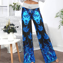 Blue Flaming Skull Women's High-waisted Wide Leg Pants