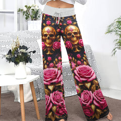 Skull Rose Royal Art Women's High-waisted Wide Leg Pants