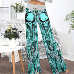 MintCream Skull Women's High-waisted Wide Leg Pants | Wonder Skull
