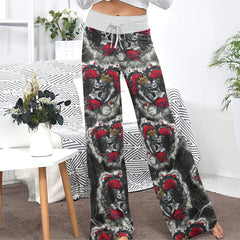 Couple Skeleton Gothic Pattern Women's High-waisted Wide Leg Pants