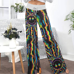 Rainbow Melt Face Women's High-waisted Wide Leg Pants