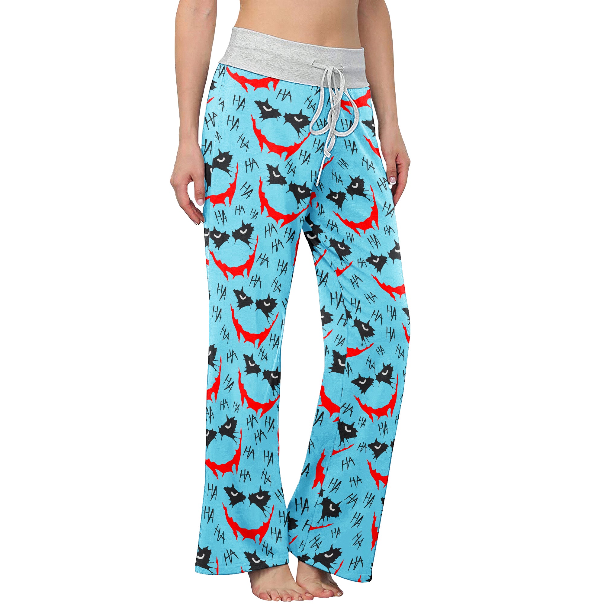 Blue Smile Horror Women's High-waisted Wide Leg Pants | Wonder Skull