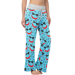 Blue Smile Horror Women's High-waisted Wide Leg Pants | Wonder Skull