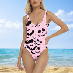 One Piece Bikini Bubblegum Bats & Bones Print Swimwear