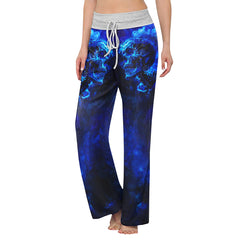 Blue Skull Art Abstract Women's High-waisted Wide Leg Pants | Wonder Skull