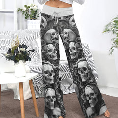 Skull Flow Pattern Women's High-waisted Wide Leg Pants