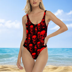 One Piece Bikini Red Skullstorm Pattern Print Swimwear