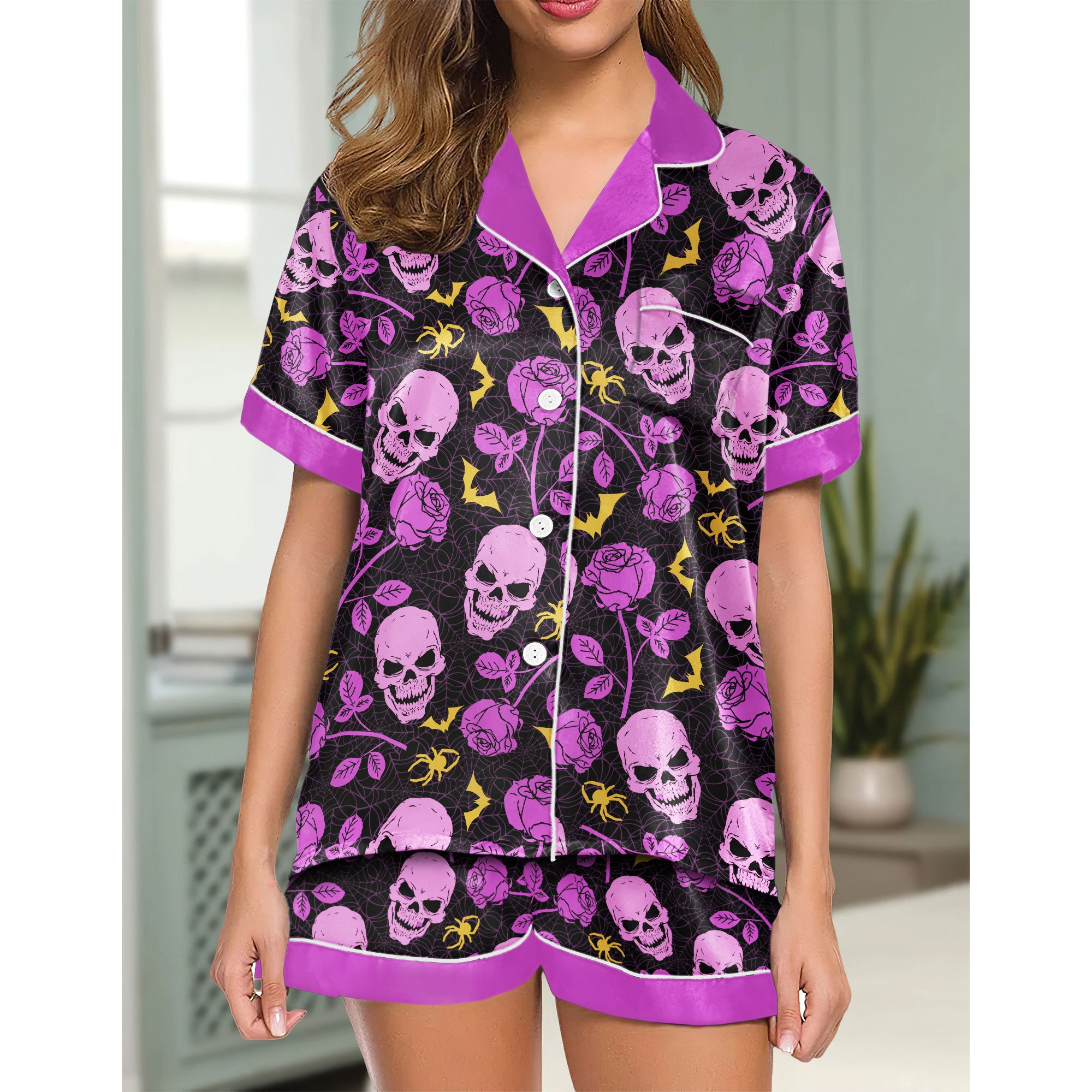 Chic and stylish women's pajama set with unique design prints and statement sleeves, Soft and luxurious fabrics make this pajama set perfect for bedtime or lounging at home.