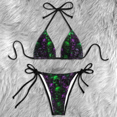Acid Green Purple Skull Micro Triangle Bikini Swimsuit