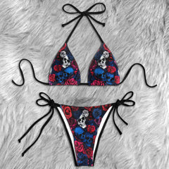 Dark Romance Floral Skull Micro Triangle Bikini Swimsuit