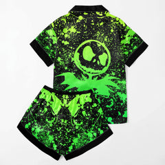 Green Brush Art Women's Pajama Sets Top Sleeve & Short Bottom