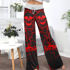 Red Hellfire Skull Requiem Women's High-waisted Wide Leg Pants