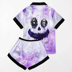 Purple Face Watercolor Women's Pajama Sets Top Sleeve & Short Bottom