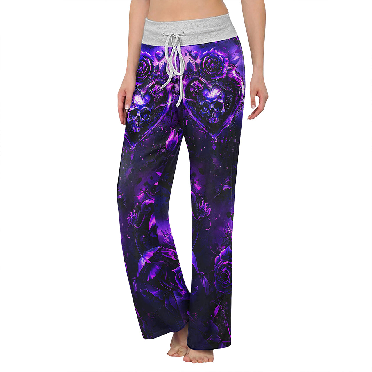 Purple Rose Skull Abstract Women's High-waisted Wide Leg Pants | Wonder Skull