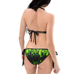 Two Piece Bikini Set, featuring a ribbed design. The v-neck bikini top offers a soft, comfortable fit, while the low-waist bottoms provide moderate coverage for a flattering silhouette.