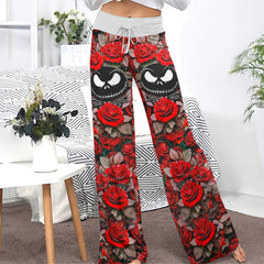 Red Reaper Bloom Skull Women's High-waisted Wide Leg Pants