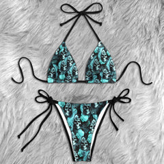 Cyan Skull Pattern Gothic Micro Triangle Bikini Swimsuit