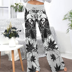 Black Couple Leaf Skeleton Women's High-waisted Wide Leg Pants
