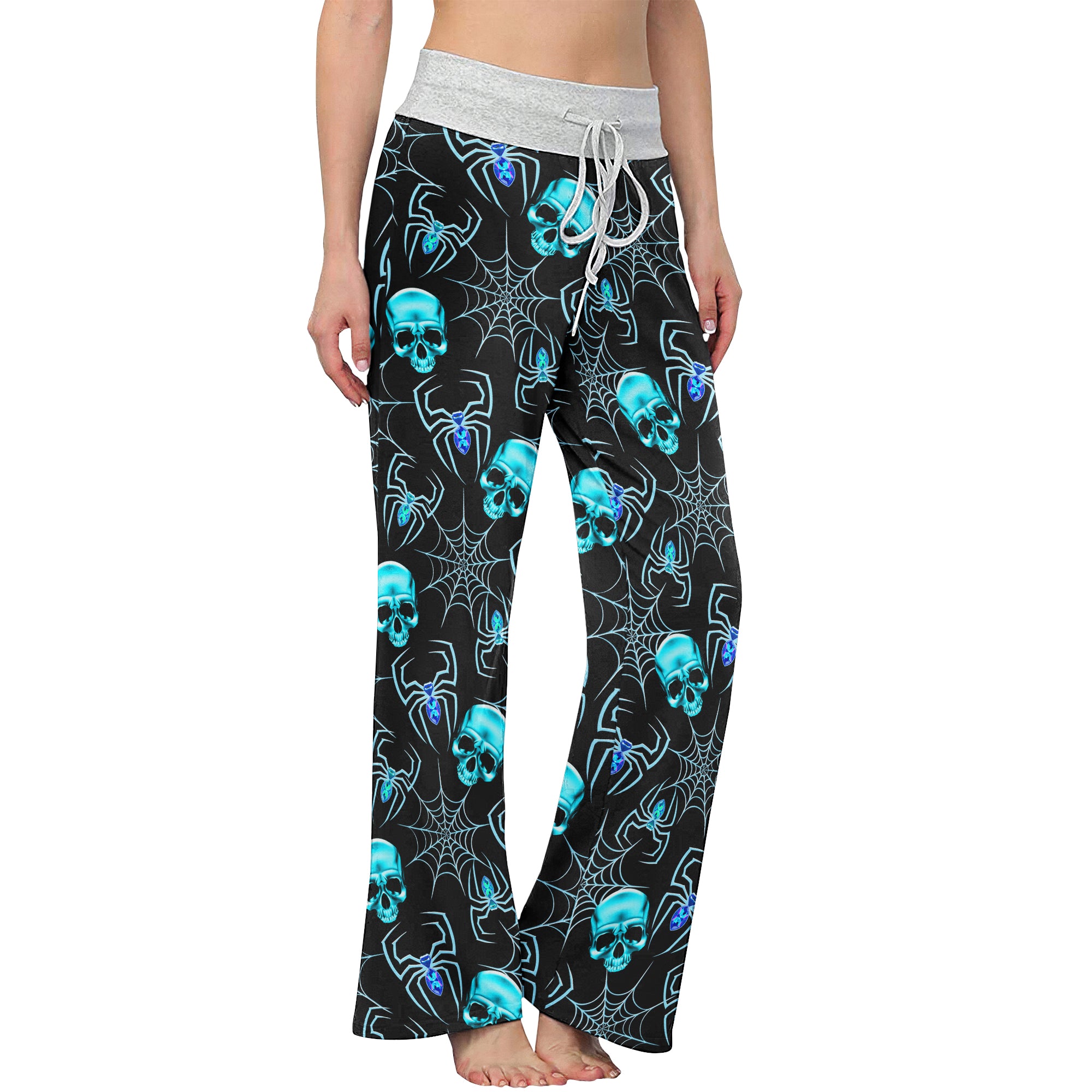 Blue Skull Spider Women's High-waisted Wide Leg Pants | Wonder Skull