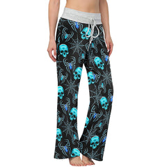 Blue Skull Spider Women's High-waisted Wide Leg Pants | Wonder Skull