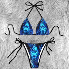 Blue Inferno Skull Art Micro Triangle Bikini Swimsuit