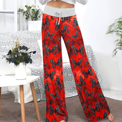 Red Butterfly Skull Gothic Women's High-waisted Wide Leg Pants