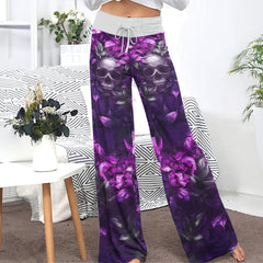 Purple Skull Filigree Rose Women's High-waisted Wide Leg Pants
