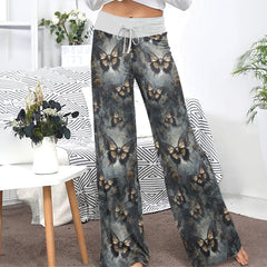Tan Buterfly Skull Art Women's High-waisted Wide Leg Pants