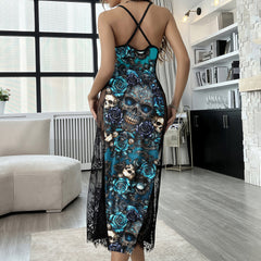 Dark Blue Skull Gothic Women's Lace Cami Sleepwear