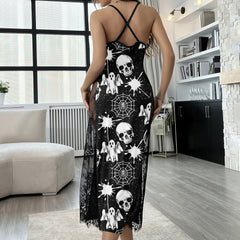Black & White Skull Pattern Women's Lace Cami Sleepwear
