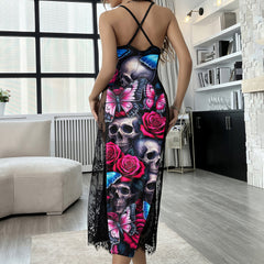 Abstract Skull Rose Butterfly Women's Lace Cami Sleepwear