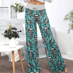Cyan Skull Pattern Women's High-waisted Wide Leg Pants | Wonder Skull