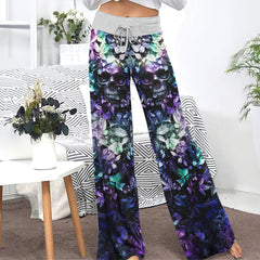 Abstract Skull Leaf Women's High-waisted Wide Leg Pants | Wonder Skull