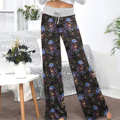 Galaxy Black Skull Pattern Women's High-waisted Wide Leg Pants | Wonder Skull
