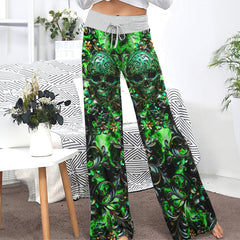 Green Filigree Skull Art Women's High-waisted Wide Leg Pants | Wonder Skull