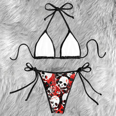 Blood Red Skull Pattern Micro Triangle Bikini Swimsuit