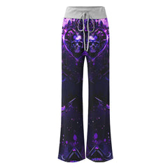 Purple Skull Flower Gothic Women's High-waisted Wide Leg Pants | Wonder Skull