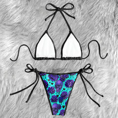 Cosmic Dripping Rose Skull Micro Triangle Bikini Swimsuit