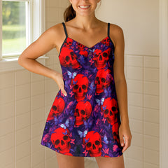 Neon Skull Macabre Short Cami Dress