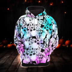 Blue Violet Gradient Skull Combo Hoodie and Leggings - Dark and edgy matching set with skull designs for a unique and stylish look.
