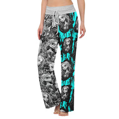 White Cyan Art Theme Women's High-waisted Wide Leg Pants | Wonder Skull